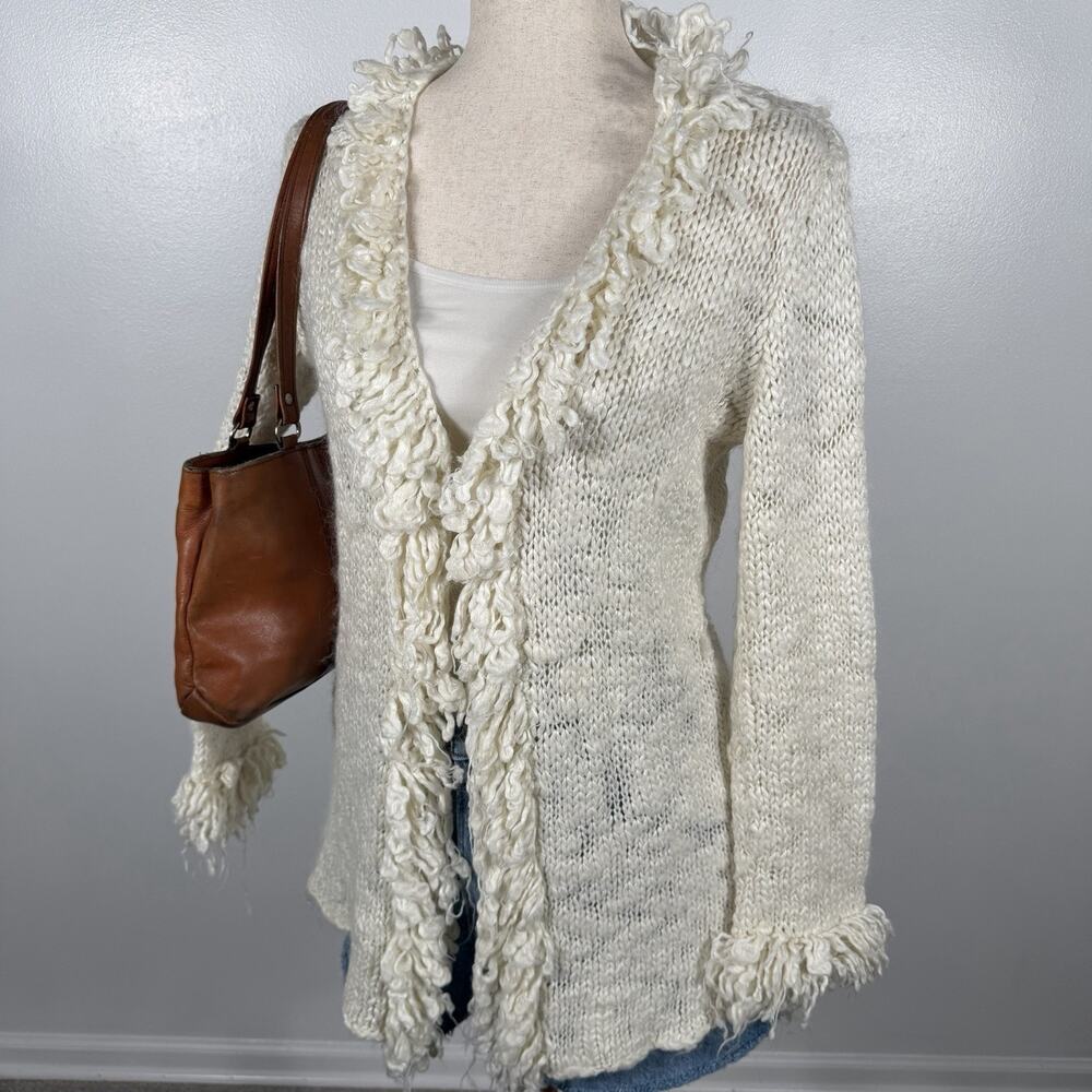 Alfani Petite Penny Lane 70s Boho Open Knit Fringe Sweater Wool Blend S